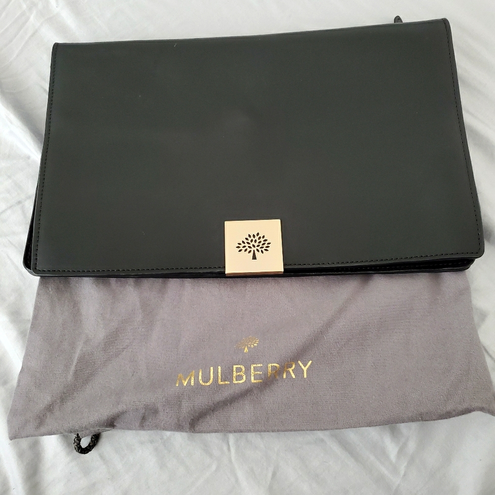 Mulberry clutch in black leather and suede